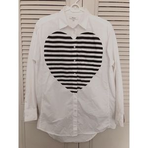 Madewell heart stripe pattern longline white shirt